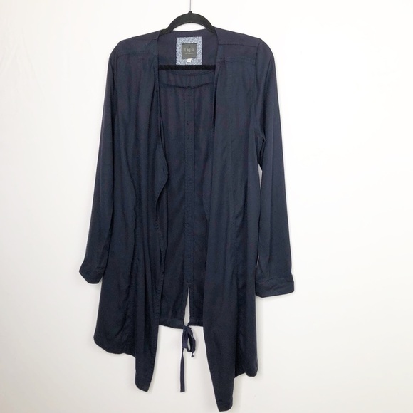 𝅺Laju Los Angeles Anthropologie navy blue open closure duster jacket - Picture 3 of 9